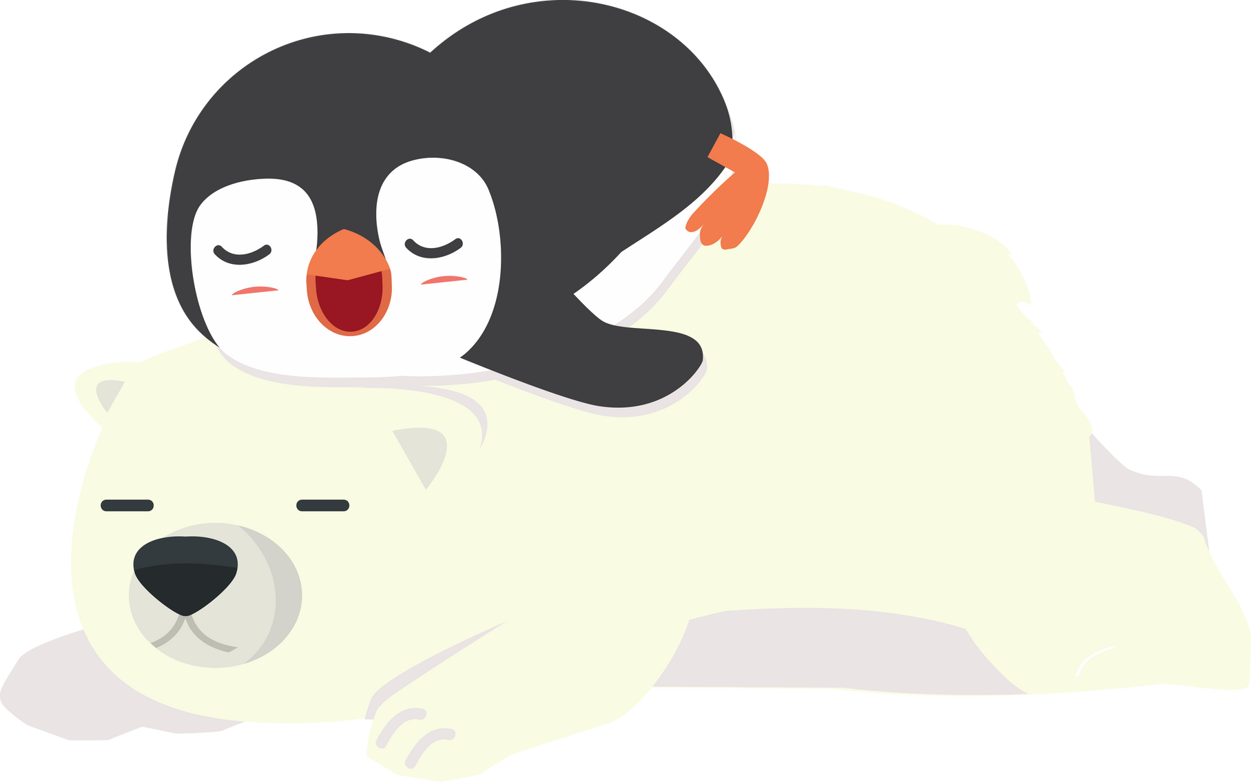 polar bear with little penguin sleep