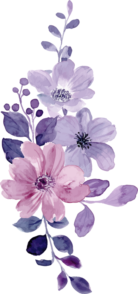 Watercolor purple flower bouquet